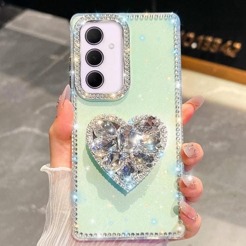 Funda con forma de corazón y diamantes brillantes para Samsung Galaxy A35 5G (verde claro)