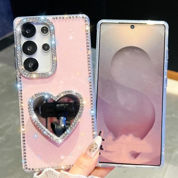 Funda para Samsung Galaxy S24 FE 5G con purpurina y espejo con forma de corazón (verde claro)
