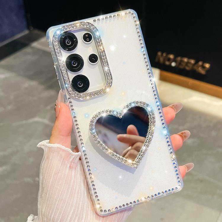 Funda para Samsung Galaxy S24 FE 5G con purpurina y espejo con forma de corazón (verde claro)