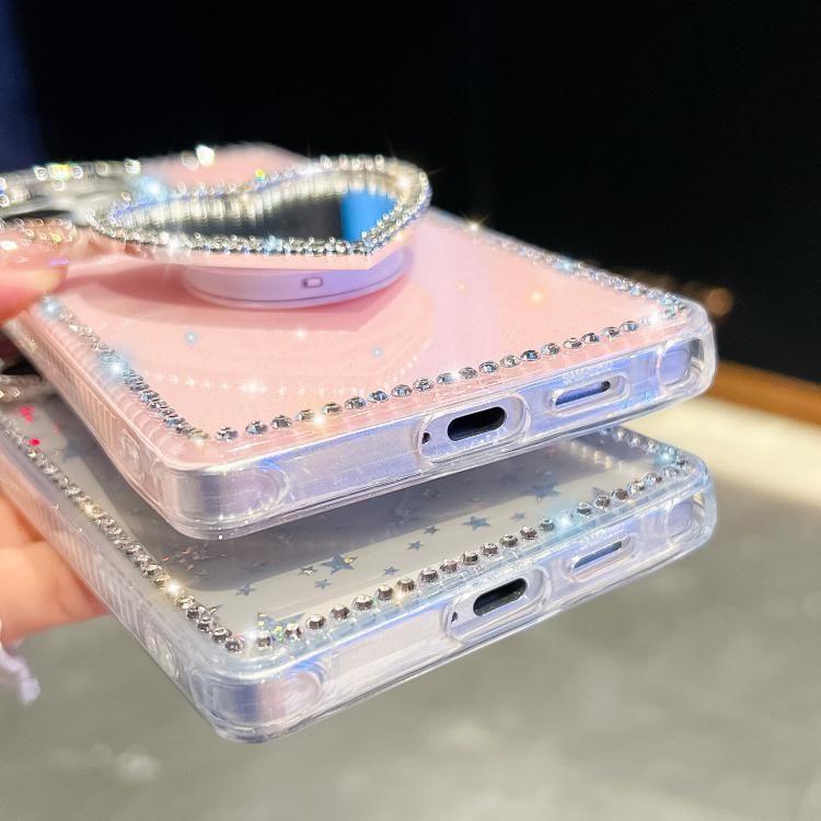 Funda para Samsung Galaxy S24 FE 5G con purpurina y espejo con forma de corazón (verde claro)