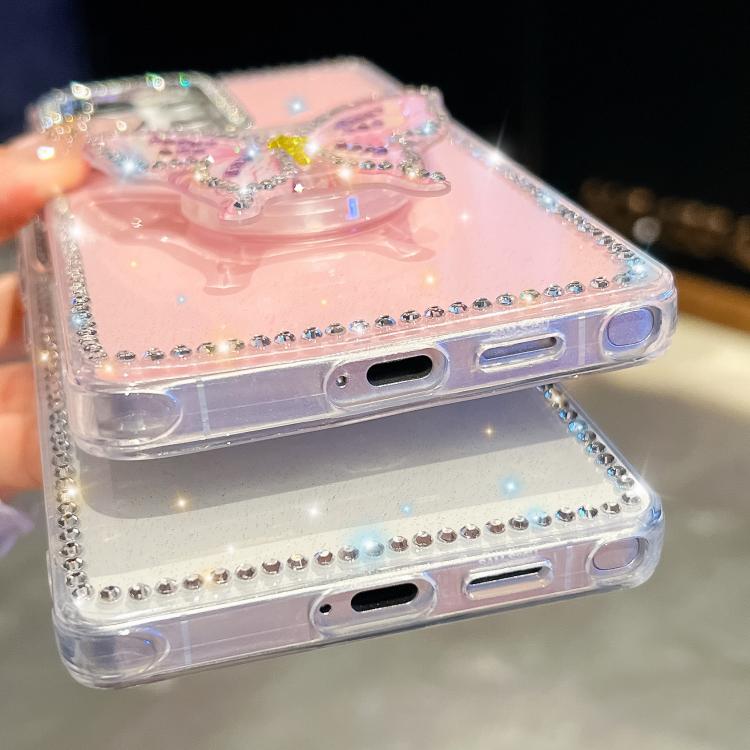 Funda con soporte para Samsung Galaxy S24 FE 5G, diseño de mariposa con purpurina y diamantes (amarillo claro)