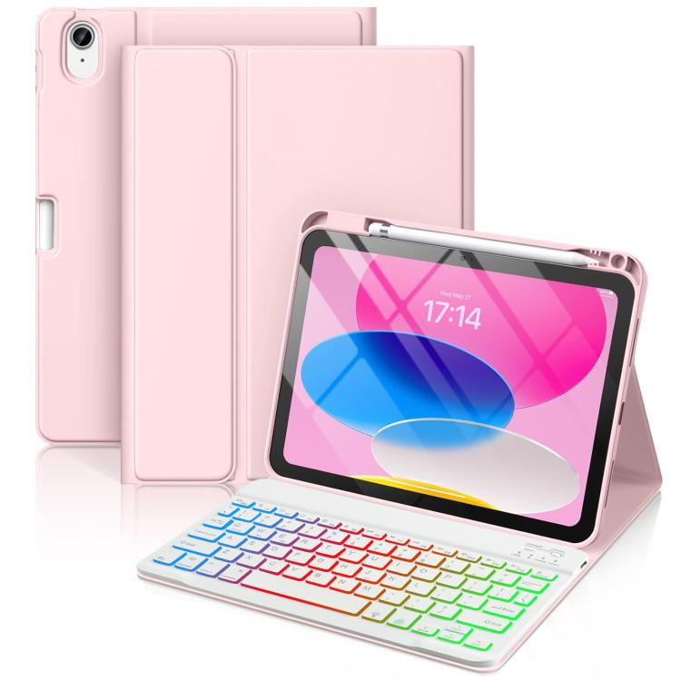 Funda de silicona con teclado Bluetooth para iPad 2025 y ranura para bolígrafo (rosa cereza)