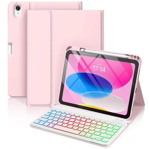 Funda de silicona y cuero con teclado Bluetooth para iPad Pro 11 2024 con ranura para bolígrafo (rosa cereza)