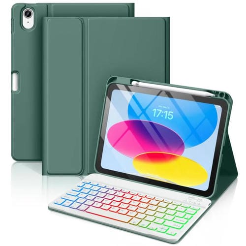 Funda de silicona y cuero con teclado Bluetooth para iPad Pro 11 (2021/2022) con ranura para bolígrafo (verde oscuro)