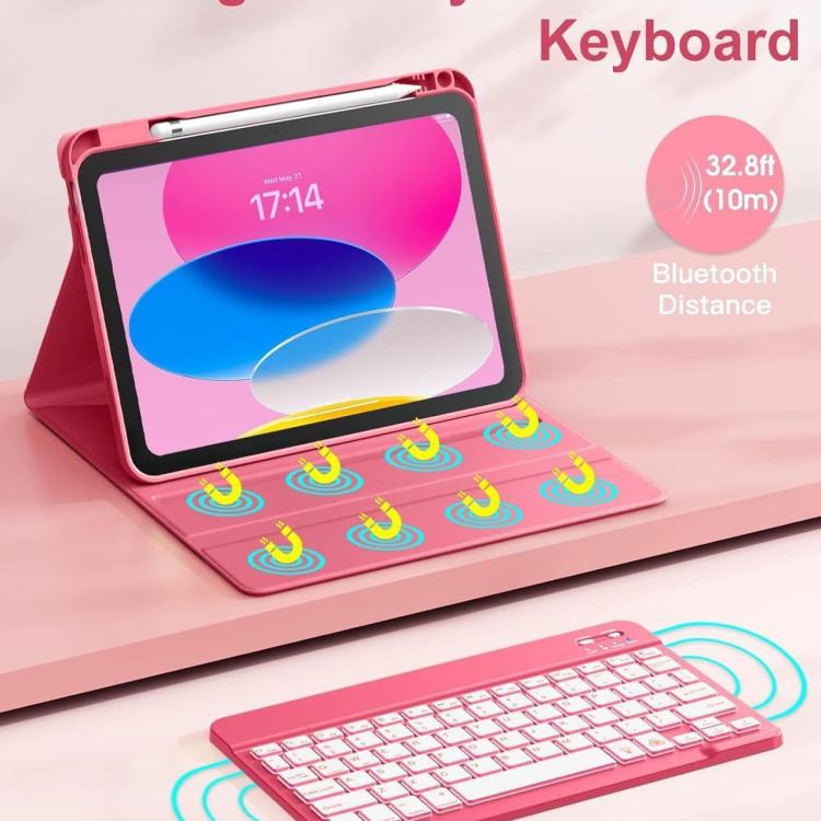 Funda de silicona y cuero con teclado Bluetooth para iPad Air 11 (2025/2024) con ranura para bolígrafo (morado lavanda)