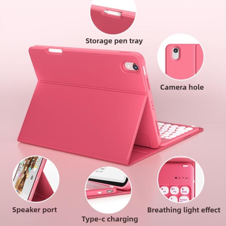 Funda de silicona y cuero con teclado Bluetooth para iPad 2025 con ranura para bolígrafo (rojo begonia)