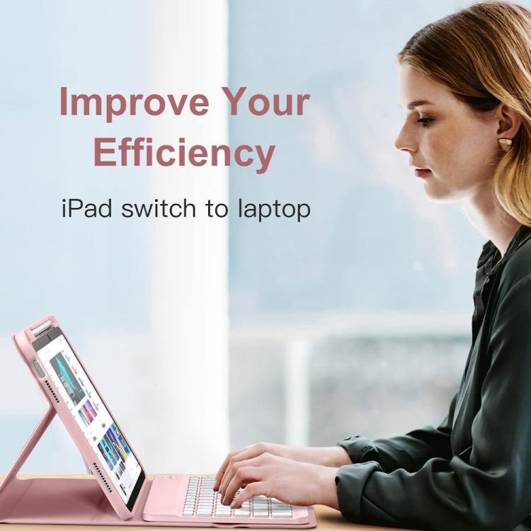 Funda de silicona y cuero con teclado Bluetooth para iPad 2025 con ranura para bolígrafo (rojo begonia)