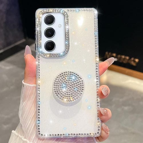 Funda con soporte redondo y purpurina de diamante para Samsung Galaxy A56 5G (blanca)