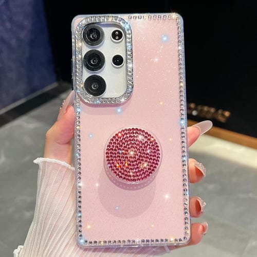 Funda con soporte redondo y purpurina de diamante para Samsung Galaxy S23 Ultra 5G (rosa claro)