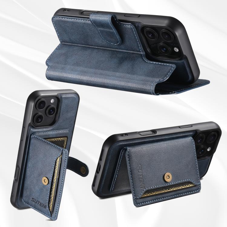 Funda de cuero Suteni Q05S1 3 en 1 con función de billetera desmontable y MagSafe para iPhone 12 Pro (azul)