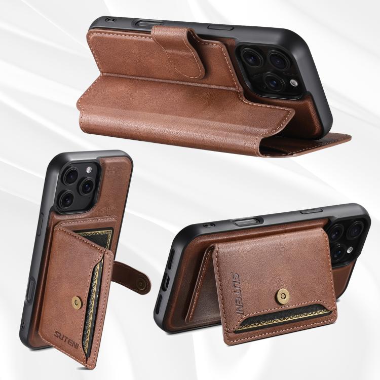 Funda de cuero Suteni Q05S1 3 en 1 con función de billetera desmontable y MagSafe para iPhone 14 (marrón)