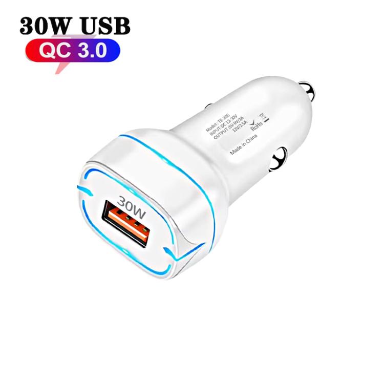 Cargador USB para coche QC3.0 de 30 W (blanco)