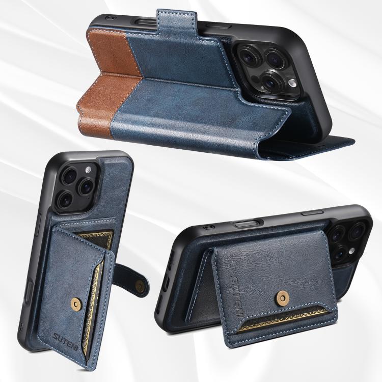 Funda de cuero Suteni Q06S1 3 en 1 con cierre magnético y billetera desmontable para iPhone 15 Pro Max (azul)