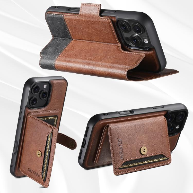 Funda de cuero Suteni Q06S1 3 en 1 con función de billetera desmontable y MagSafe para iPhone 14 Plus (marrón)