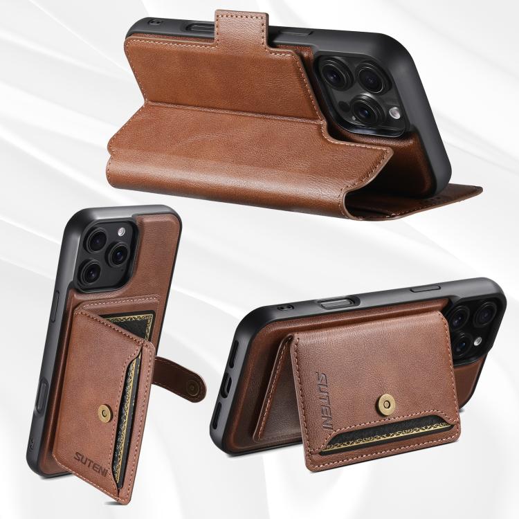 Funda de cuero Suteni Q07S1 3 en 1 con cierre magnético y billetera desmontable para iPhone 14 Plus (marrón)