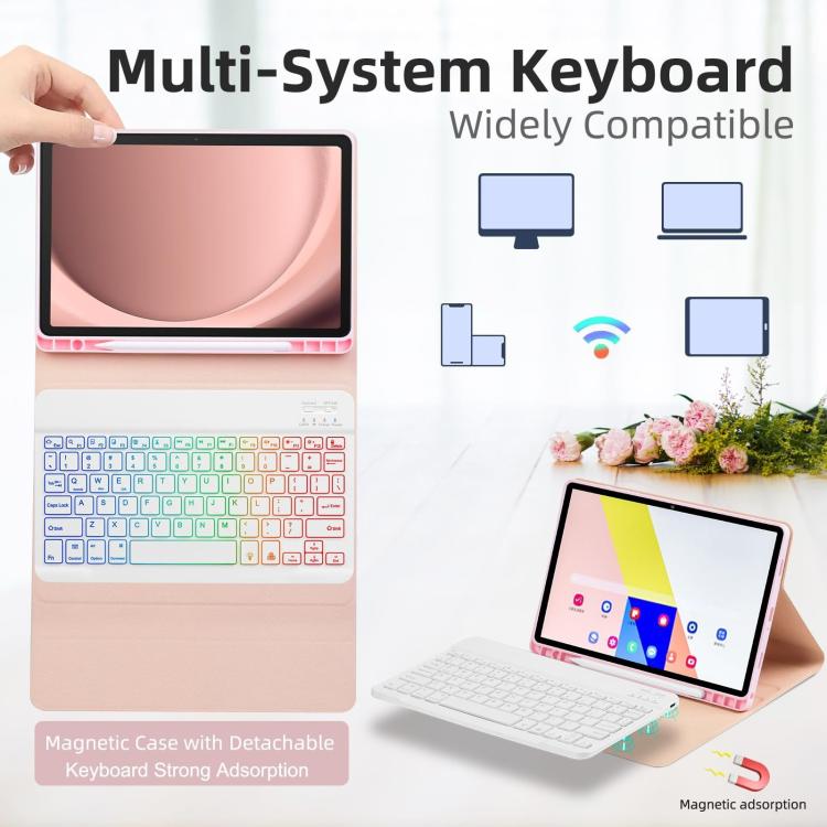 Funda protectora de cuero con teclado Bluetooth retroiluminado de colores para iPad Air 2022/2020 de 10.9 pulgadas (verde oscuro)