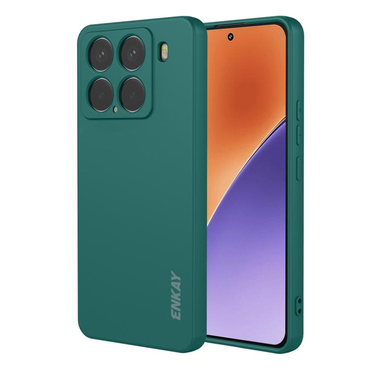 ENKAY - Funda de silicona líquida suave y a prueba de golpes para Xiaomi 15 (verde oscuro)
