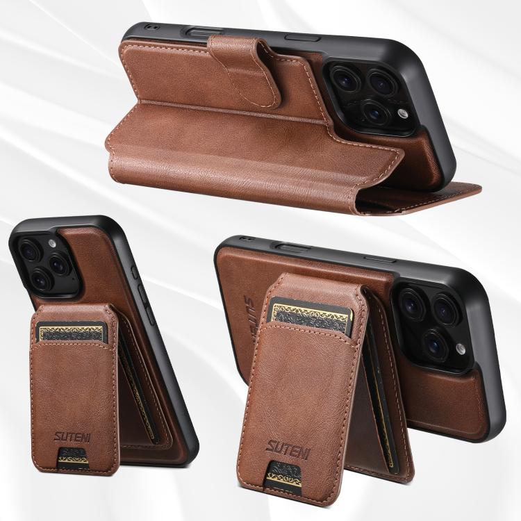 Funda de cuero Suteni Q05S2 3 en 1 con tapa vertical desmontable y función MagSafe para iPhone 14 Pro Max (marrón)