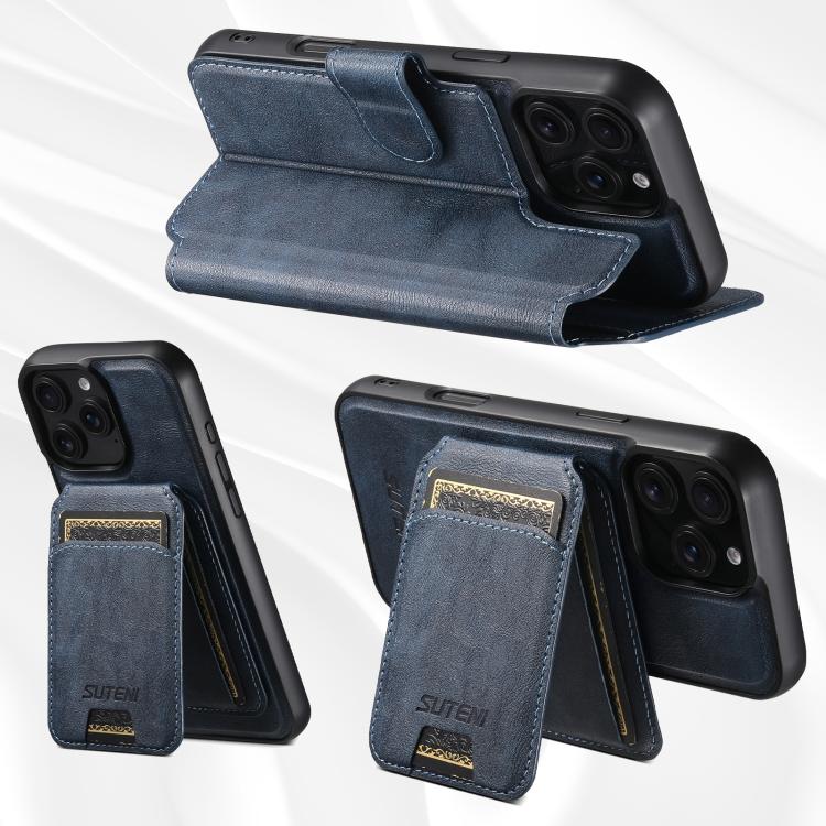 Funda de cuero Suteni Q05S2 3 en 1 con tapa vertical desmontable y función de cierre magnético para iPhone 14 Pro Max (azul)