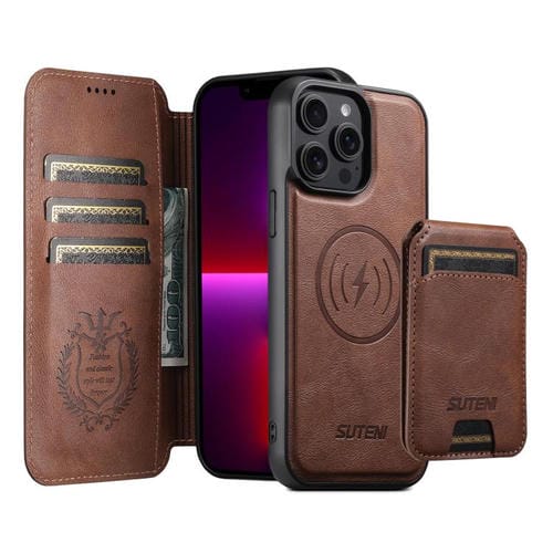 Funda de cuero Suteni Q05S2 3 en 1 con tapa vertical desmontable y función MagSafe para iPhone 13 Pro (marrón)