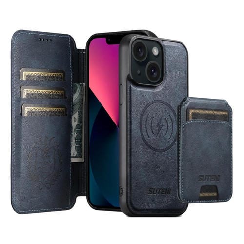 Funda de cuero Suteni Q05S2 3 en 1 con tapa vertical desmontable y función de cierre magnético para iPhone 13 (azul)