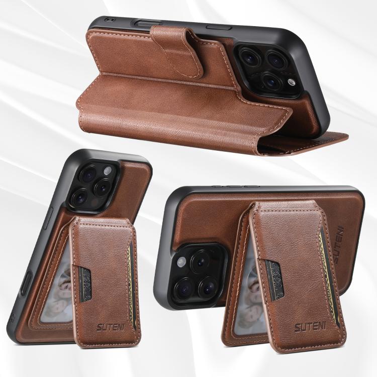 Funda de cuero Suteni Q05S3 3 en 1 con tapa vertical desmontable y función MagSafe para iPhone 16 Pro Max (marrón)