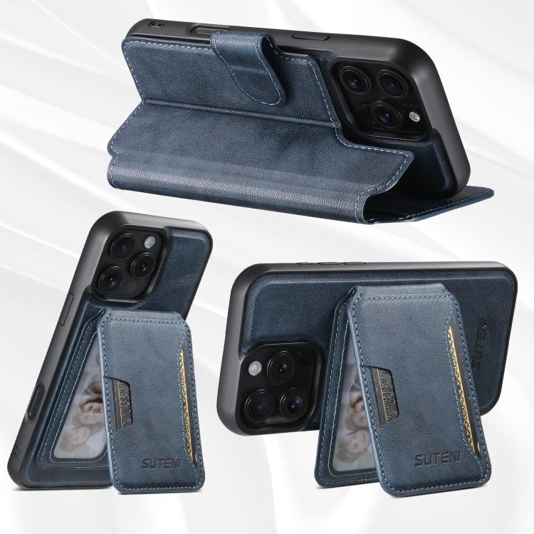 Funda de cuero Suteni Q05S3 3 en 1 con tapa vertical desmontable y función MagSafe para iPhone 16 (azul)