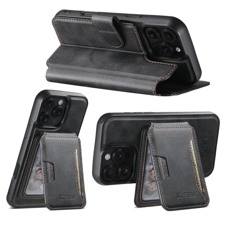 Funda de cuero Suteni Q05S3 3 en 1 con tapa vertical desmontable y función de cierre magnético para iPhone 12 Pro Max (negro)