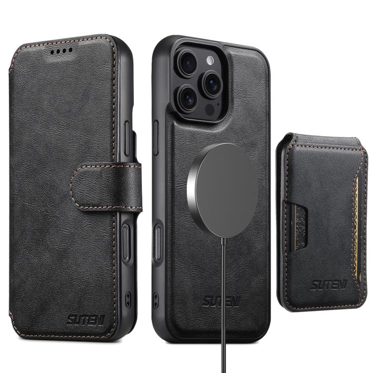 Funda de cuero Suteni Q05S3 3 en 1 con tapa vertical desmontable y función de cierre magnético para iPhone 12 Pro (negro)