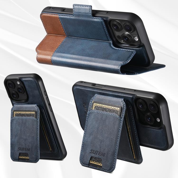 Funda de cuero Suteni Q06S2 3 en 1 con tapa vertical desmontable y cierre MagSafe para iPhone 16 Pro Max (azul)
