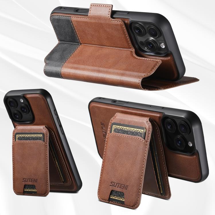 Funda de cuero Suteni Q06S2 3 en 1 con tapa vertical desmontable y cierre MagSafe para iPhone 16 (marrón)