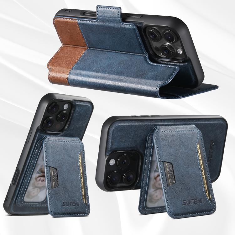 Funda de cuero Suteni Q06S3 3 en 1 con tapa vertical desmontable y cierre magnético para iPhone 16 Pro (azul)