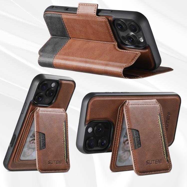 Funda de cuero Suteni Q06S3 3 en 1 con tapa vertical desmontable y cierre magnético para iPhone 14 Pro Max (marrón)