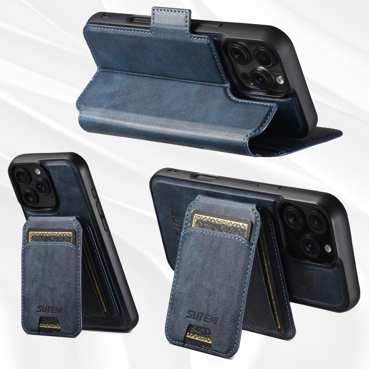 Funda de cuero Suteni Q07S2 3 en 1 con tapa vertical desmontable y cierre MagSafe para iPhone 12 Pro Max (azul)