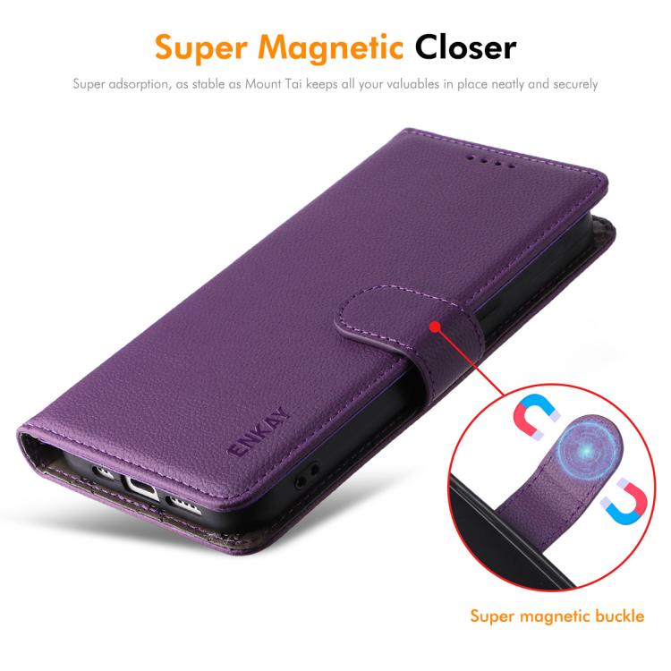 ENKAY - Funda de piel con textura de lichi y bloqueo RFID para iPhone 16e (negro)