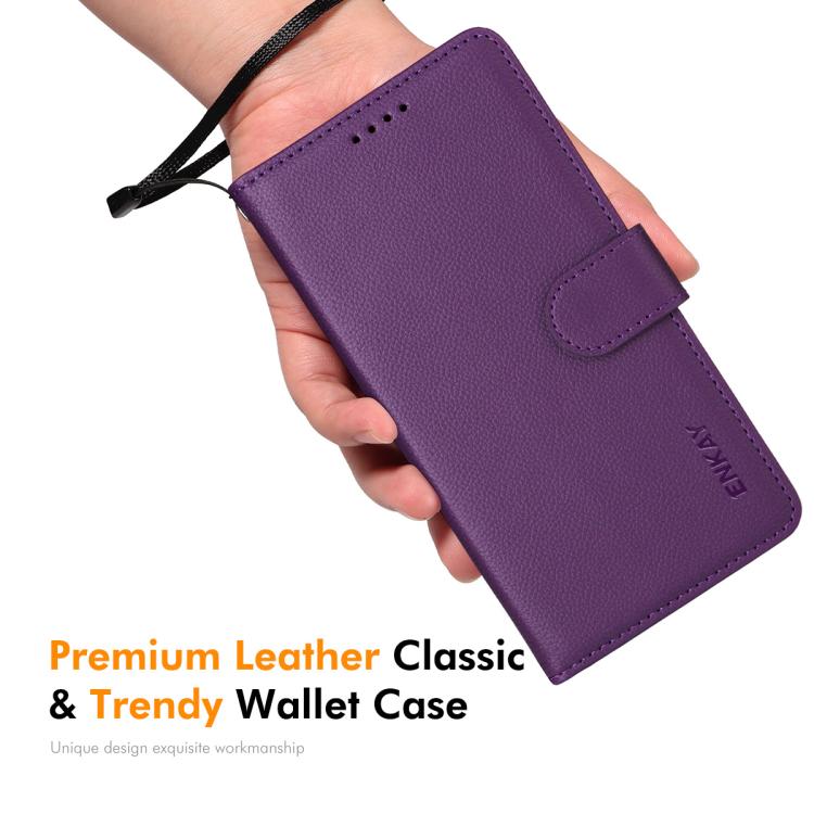 ENKAY - Funda de piel con textura de lichi y bloqueo RFID para iPhone 16e (morado)