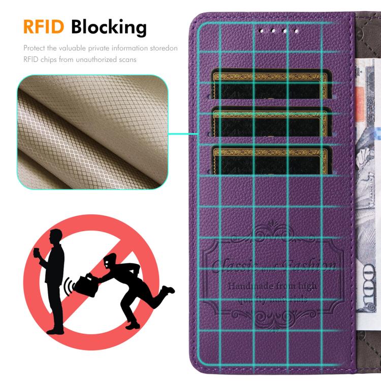 ENKAY - Funda de piel con textura de lichi y bloqueo RFID para iPhone 16e (marrón)
