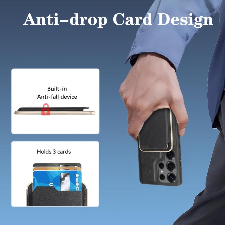 Funda de cuero con etiqueta lateral para Samsung Galaxy S25 Ultra 5G, con anillo magnético Kalebol Slim MagSafe y tarjetero (negro)