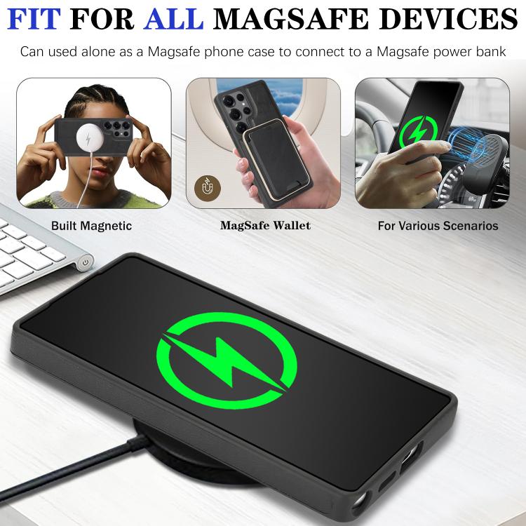 Funda de cuero con etiqueta lateral para Samsung Galaxy S25 Ultra 5G, con anillo magnético Kalebol Slim MagSafe y tarjetero (negro)