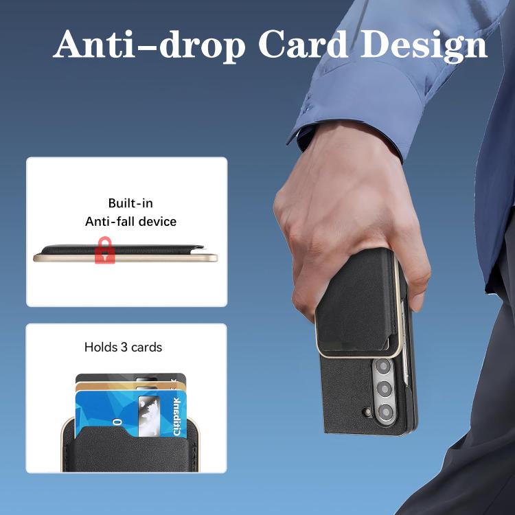 Funda de cuero con adhesivo lateral para Samsung Galaxy Z Fold6 Kalebol Slim MagSafe Ring Magnetic Card Bag (Negro)
