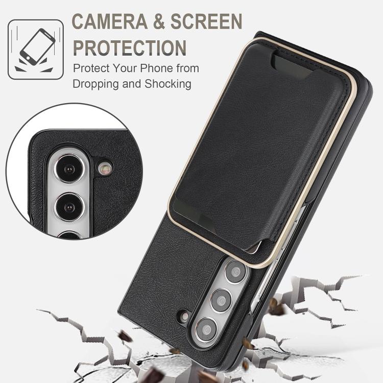 Funda de cuero con adhesivo lateral para Samsung Galaxy Z Fold6 Kalebol Slim MagSafe Ring Magnetic Card Bag (Negro)