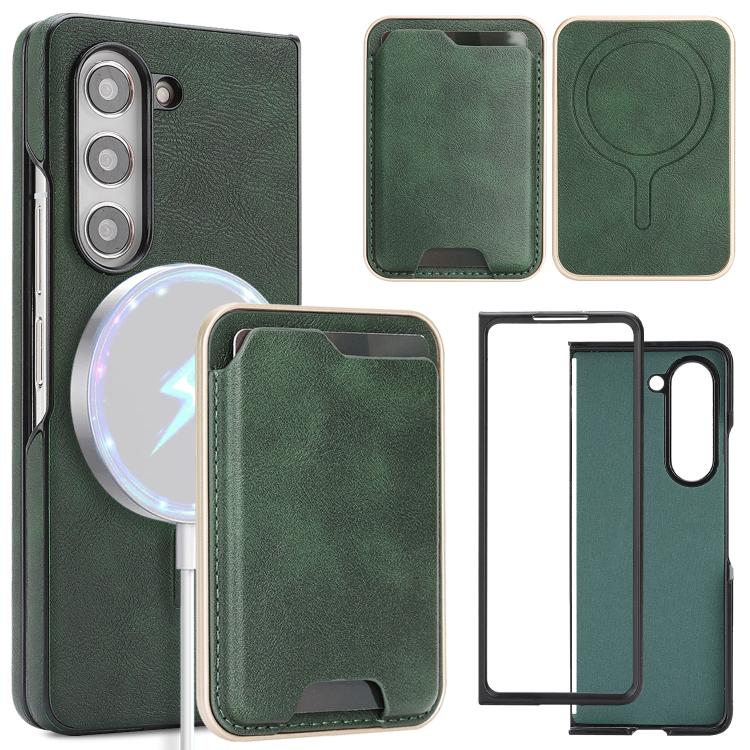 Funda de cuero con etiqueta lateral para Samsung Galaxy Z Fold6 Kalebol Slim MagSafe Ring Magnetic Card Bag (verde)