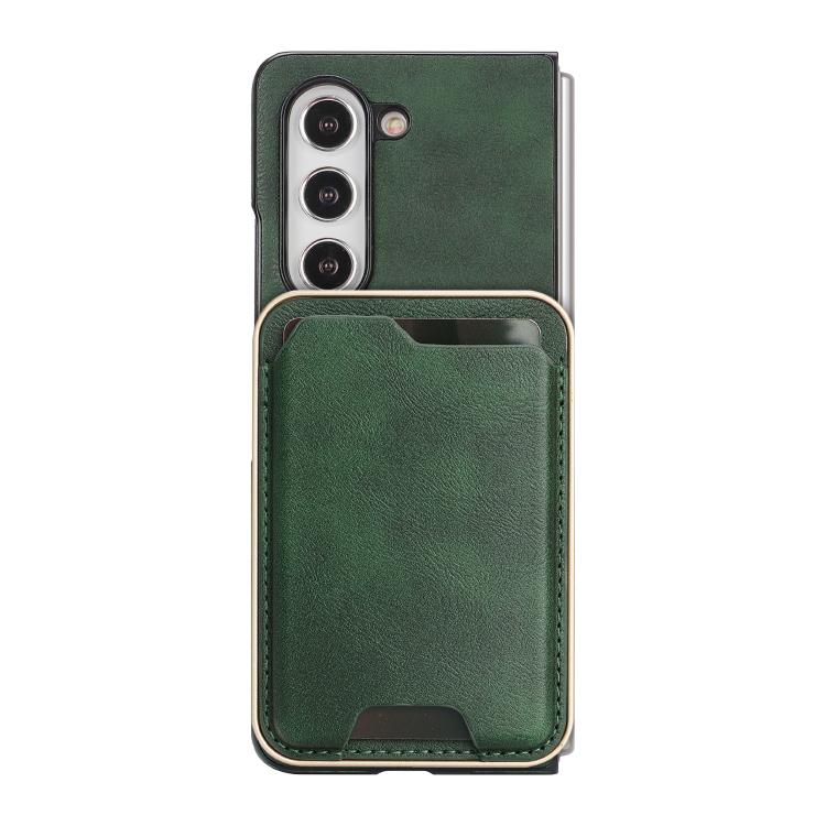 Funda de cuero con etiqueta lateral para Samsung Galaxy Z Fold6 Kalebol Slim MagSafe Ring Magnetic Card Bag (verde)