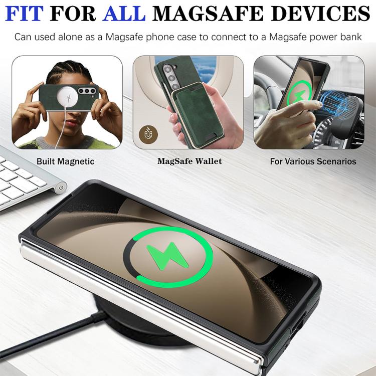 Funda de cuero con etiqueta lateral para Samsung Galaxy Z Fold6 Kalebol Slim MagSafe Ring Magnetic Card Bag (verde)