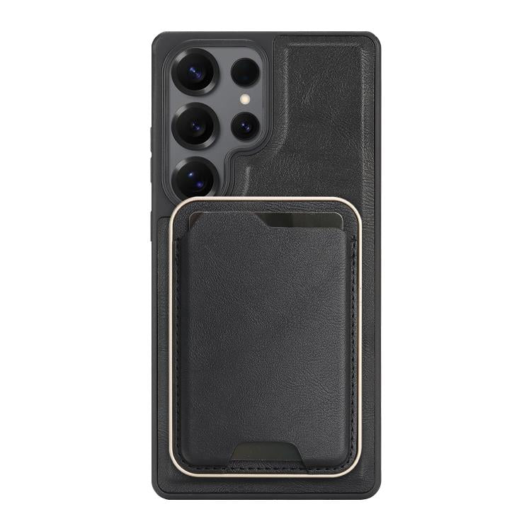 Funda de cuero con etiqueta lateral para Samsung Galaxy S24 Ultra 5G, Kalebol Slim MagSafe Ring, con tarjeta magnética y anillo (negro)