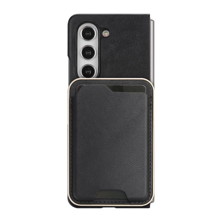 Funda de cuero con adhesivo lateral para Samsung Galaxy Z Fold5, con anillo magnético Kalebol Slim MagSafe y tarjeta, color negro