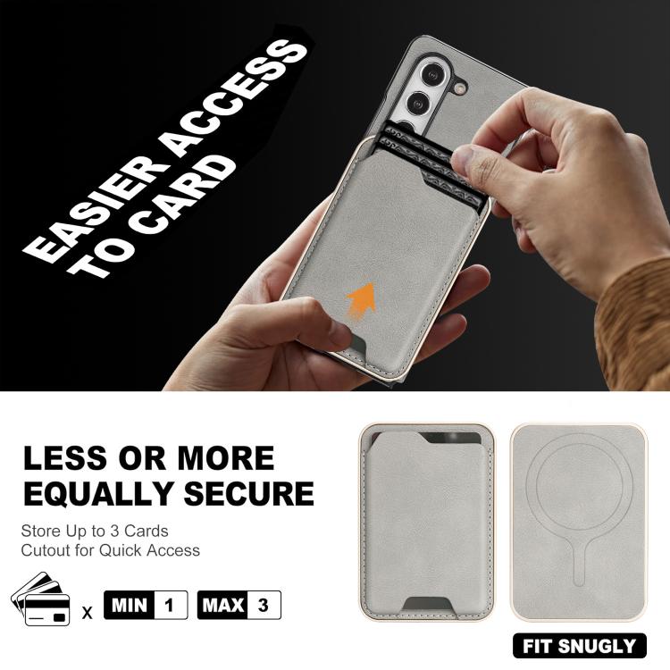 Funda de cuero con etiqueta lateral para Samsung Galaxy Z Fold5, Kalebol Slim MagSafe Ring, con tarjeta magnética y anillo (gris)