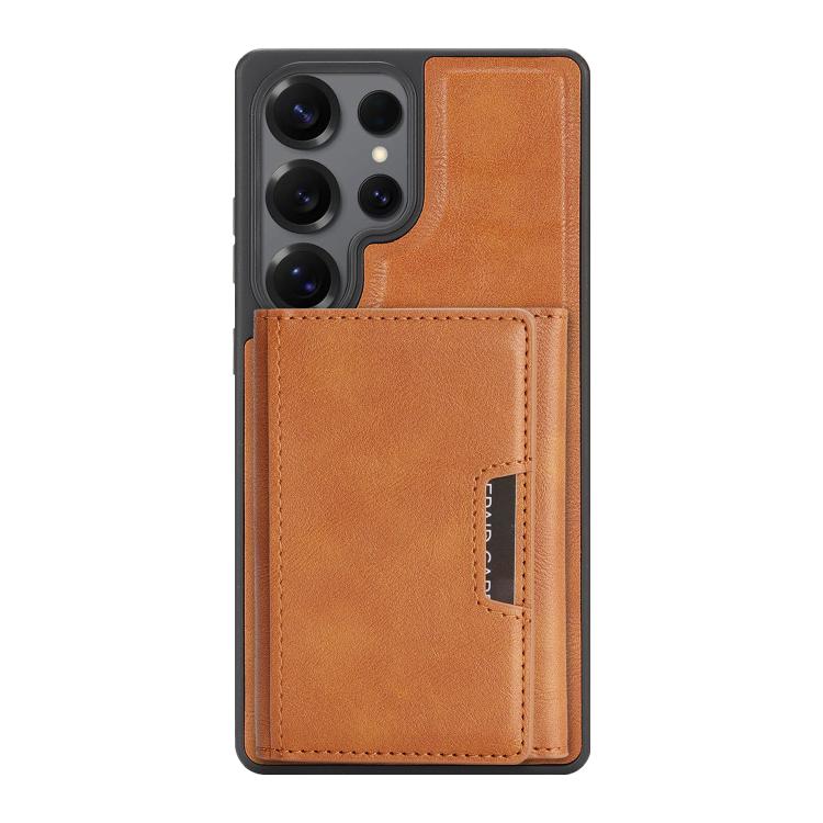 Funda de cuero con tres pliegues y adhesivo lateral para Samsung Galaxy S25 Ultra 5G (marrón)