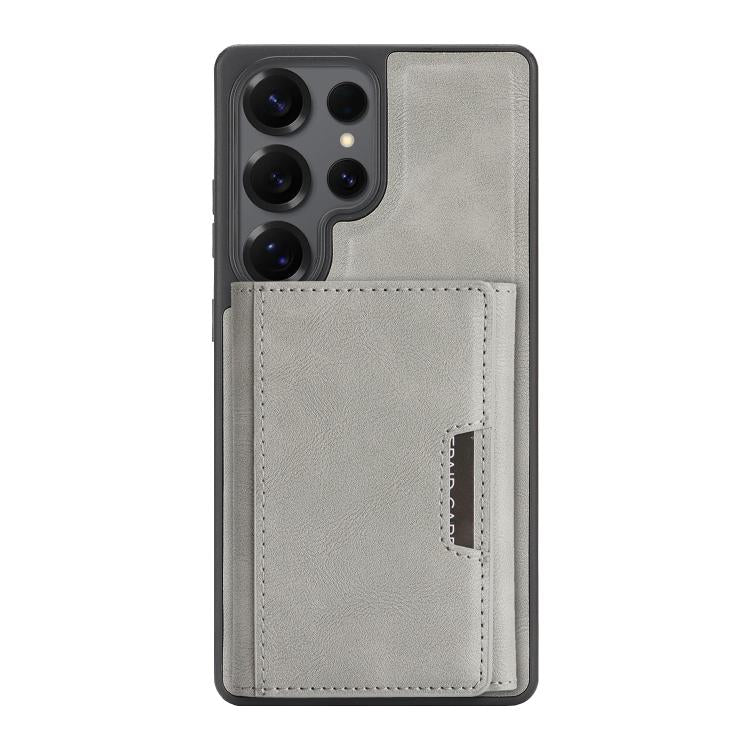 Funda de cuero con tres pliegues y adhesivo lateral para Samsung Galaxy S25 Ultra 5G (gris)
