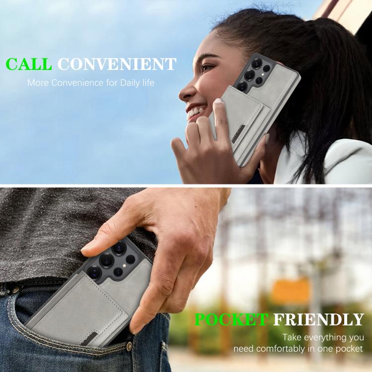 Funda de cuero con tres pliegues y adhesivo lateral para Samsung Galaxy S25 Ultra 5G (gris)